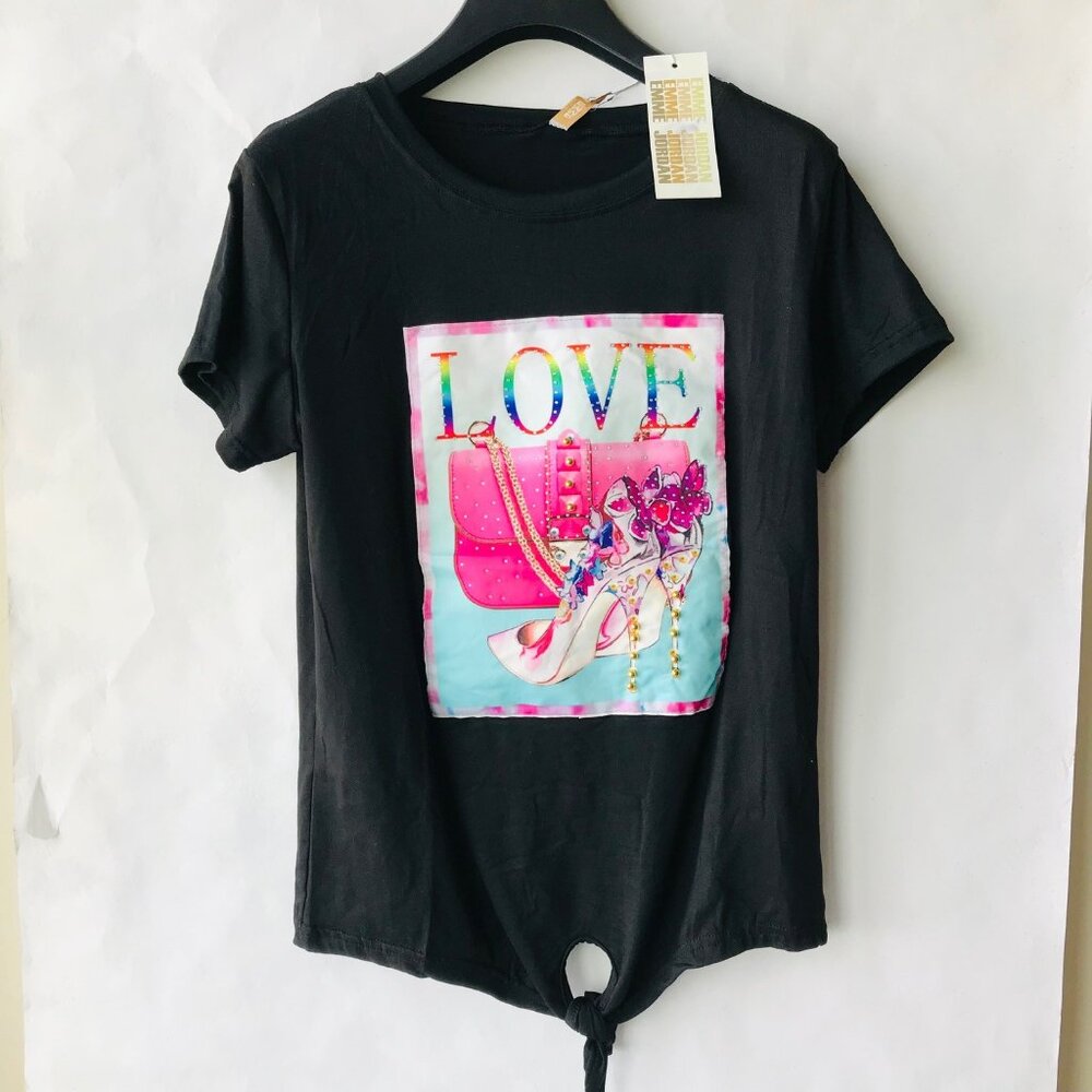 Emme Jordan Women's  Black Graphic Tee "Love"  Size : XL  NWT MSRP : $49.99